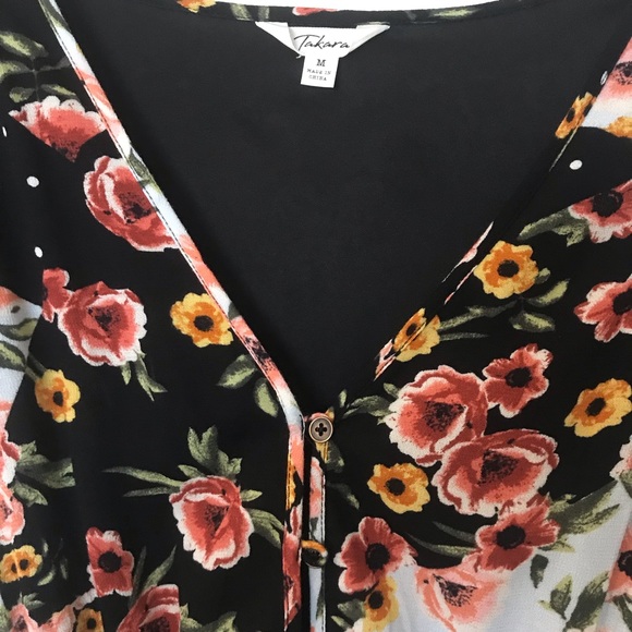 TAKARA Floral Black High & Low Dress medium size - Picture 6 of 8